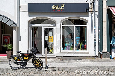 Jack Wolfskin shop in Waren MÃ¼ritz, Germany Editorial Stock Photo