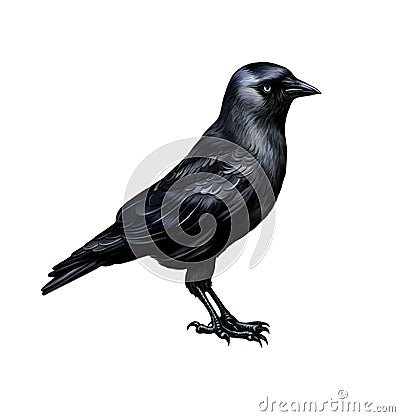 Jackdaw Corvus monedula Cartoon Illustration