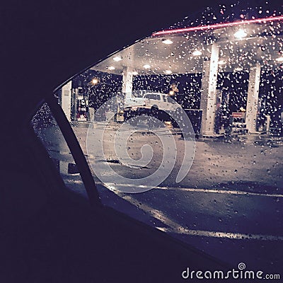 Jacked truck at the gas station Stock Photo