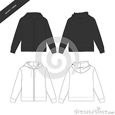 Jacket and Hood Template Black and White for Commercial Use Vector Illustration