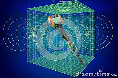 Jackhammer, pneumatic drill visualization 3d cad model, blueprint. 3D rendering Stock Photo