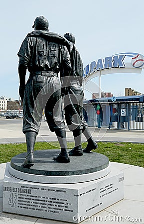 Jackie Robinson and Pee Wee Reese Statue in Brooklyn in front of MCU ballpark Editorial Stock Photo