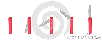 Jackknife set. Folding penknife. The folded and unfolded knife position. Animation progression stages vector infographic Vector Illustration