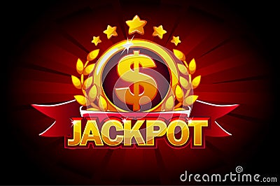 Jackpot banner with red ribbon and text. Vector illustration for casino, slots, roulette and game UI Vector Illustration