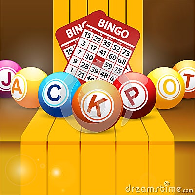Jackpot bingo balls over golden steps Stock Photo