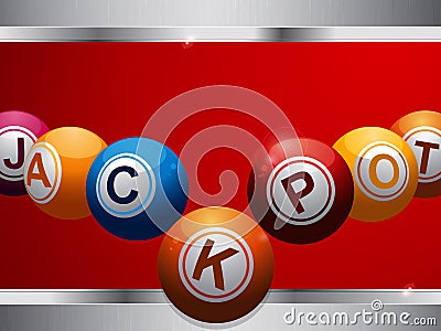 Jackpot bingo lottery balls on red and metallic panel Stock Photo