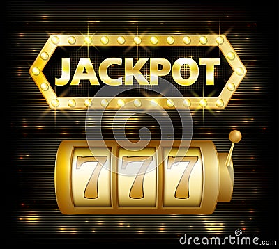 Jackpot casino lotto label background sign. Casino jackpot 777 gamble winner with text shining symbol on white Vector Illustration