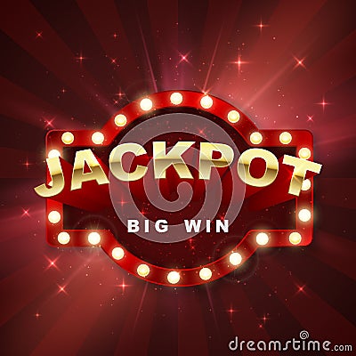 Jackpot casino winner. Big win banner retro signboard on red background with light. Vector Vector Illustration