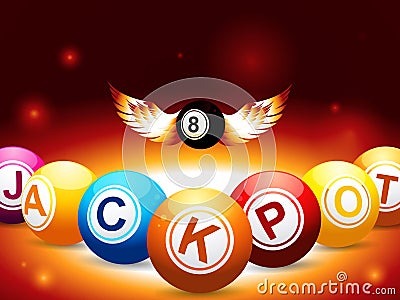 Jackpot and number 8 balls with wings on glowing background Stock Photo