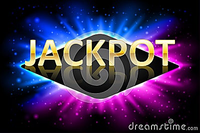 Jackpot shiny gold casino lotto label with neon frame. Casino jackpot winner design gamble with shining text. Vector Vector Illustration