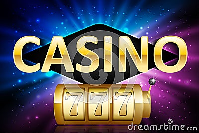 Jackpot shiny gold lucky casino lotto label with neon frame. Casino 777 jackpot winner design gamble with shining text Vector Illustration