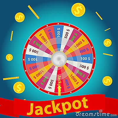 Jackpot, the wheel of luck showed on the jackpot. Win in the casino. Cartoon Illustration