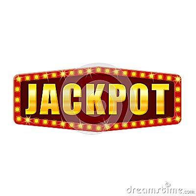 Jackpot Winner banner shining retro sign illuminated by spotlights. Lottery cazino vector illustration isolated Vector Illustration