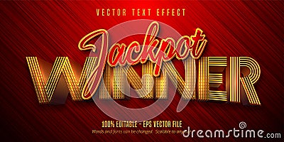 Jackpot winner text, shiny golden and red color style editable text effect Vector Illustration