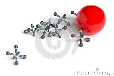 Jacks with Red Ball on White Background Stock Photo