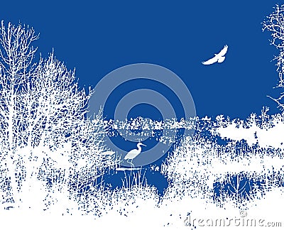 Wetlands bird santuary graphic blue Stock Photo