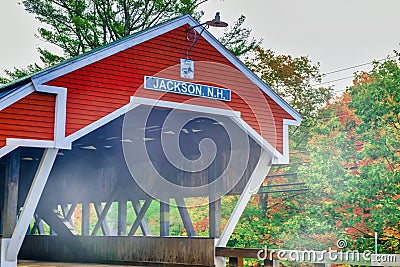 Jackson Covered Bridge in New Hampshire, foliage season colors Stock Photo