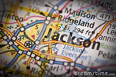 Jackson, Mississippi on map Stock Photo