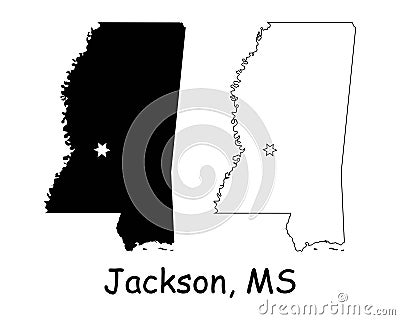 Jackson Mississippi MS State Border USA Map Vector Illustration