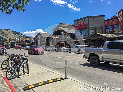 Jackson, Wyoming. Street with old houses and cars Editorial Stock Photo