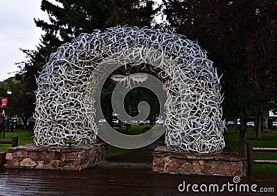 Jackson wyoming town square antler arch in downtown Editorial Stock Photo