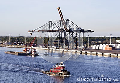 Jacksonville City Port And A Tugboat Stock Photo