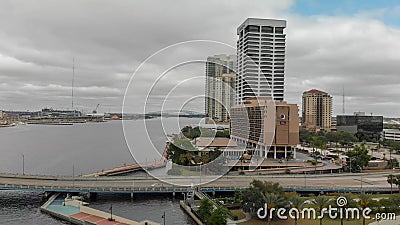 JACKSONVILLE, FL - APRIL 7, 2018: Aerial city view on a cloudy d Editorial Stock Photo