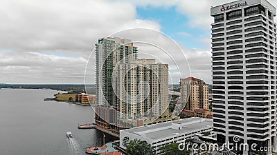 JACKSONVILLE, FL - APRIL 8, 2018: Aerial city view from the rive Editorial Stock Photo