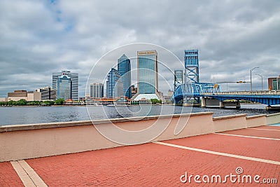 JACKSONVILLE, FL - APRIL 8, 2018: City skyscrapers from Friendship Park on a cloudy day Editorial Stock Photo