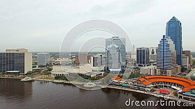 JACKSONVILLE, FL - FEBRUARY 2016: Aerial city view on a cloudy d Editorial Stock Photo