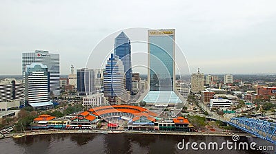 JACKSONVILLE, FL - FEBRUARY 2016: Aerial city view on a cloudy d Editorial Stock Photo