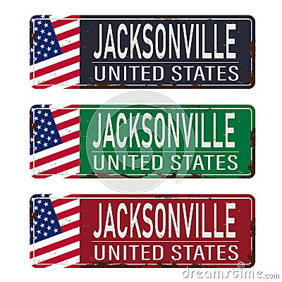 Jacksonville, Florida, road sign set vector illustration,USA city Vector Illustration