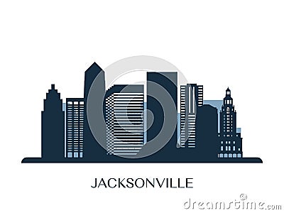 Jacksonville skyline, monochrome silhouette. Vector Illustration