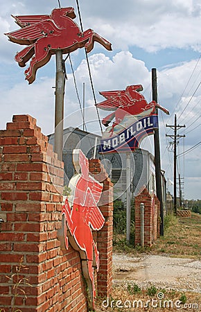 Jacksonville, TX: Vintage Mobil Oil Sign at abandoned bulk oil station in Jacksonville, TX Editorial Stock Photo