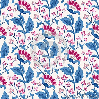 Jacobean floral pattern, meadow flowers background Vector Illustration