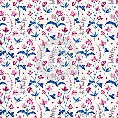 Jacobean floral pattern, meadow flowers background Vector Illustration