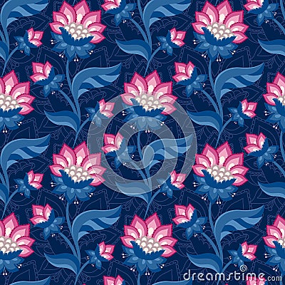 Jacobean floral pattern, meadow flowers background Vector Illustration