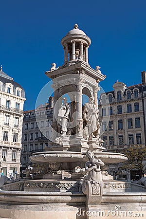 The Jacobins Fountain at the Jacobin Square in lyon, France Editorial Stock Photo