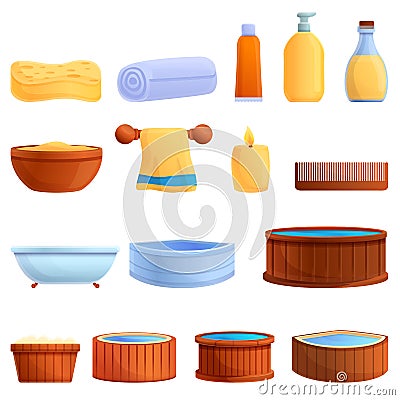 Jacuzzi icons set, cartoon style Vector Illustration