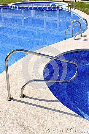 Jacuzzi outdoor blue swimming pool Stock Photo