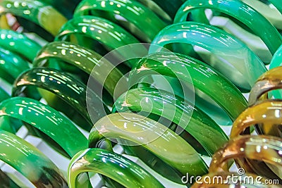 Jade bracelets at the market Stock Photo