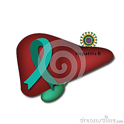 Jade ribbon on the liver. Hepatitis B virus. World Hepatitis Day. Vector illustration on isolated background. Vector Illustration