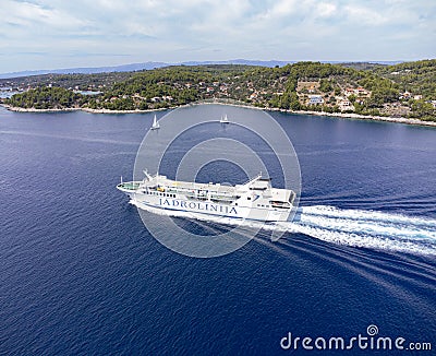 Jadrolinija ferry ship around Kor?ula island Croatia Editorial Stock Photo