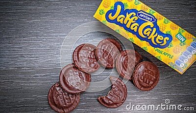 Jaffa cakes pineapple flavour biscuits Editorial Stock Photo