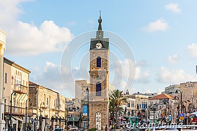 The Jaffa Clock Tower in the center of old town Jaffa, the tower was built in the early 20th century in honor of the jubilee of Editorial Stock Photo