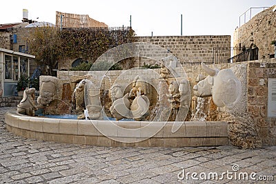 JAFFA, ISRAEL: fountain of the twelve zodiacs in Old Jaffa, Kikar Kedumim Square Stock Photo