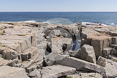 Jagged Rocks on Shoreline in Acadia National Park Stock Photo