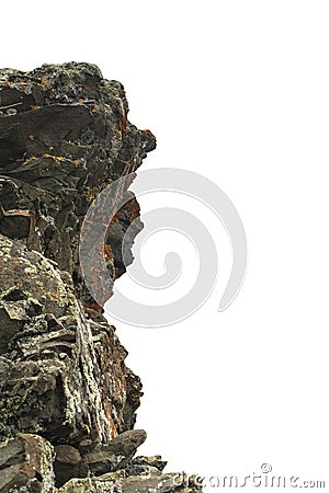 Jagged rocky rock stones on white background. Natural cliffs close-up Stock Photo