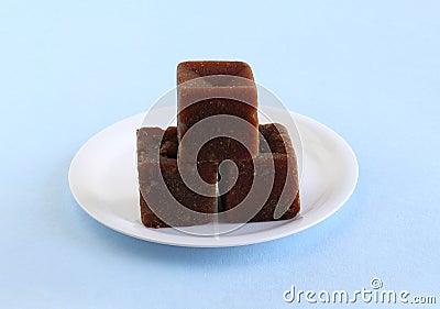 Jaggery Healthy Indian Sweetener on Plate Stock Photo