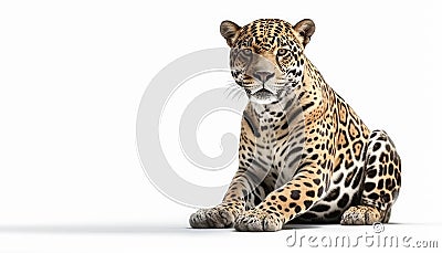 Jaguar animal in aggression mood on isolated white background Stock Photo